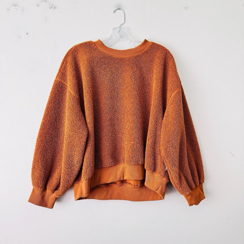 Free Assembly Orange Brown Teddy Fleece Crew neck Sweater Women’s L